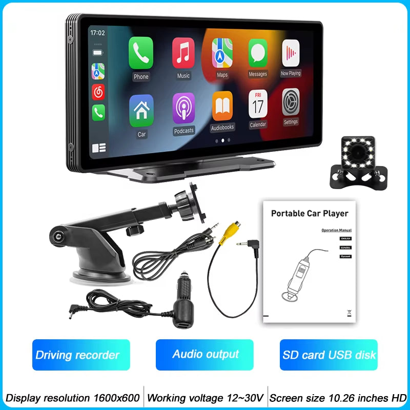 10.26 Inch Portable Carplay Display with Optional Cameras 