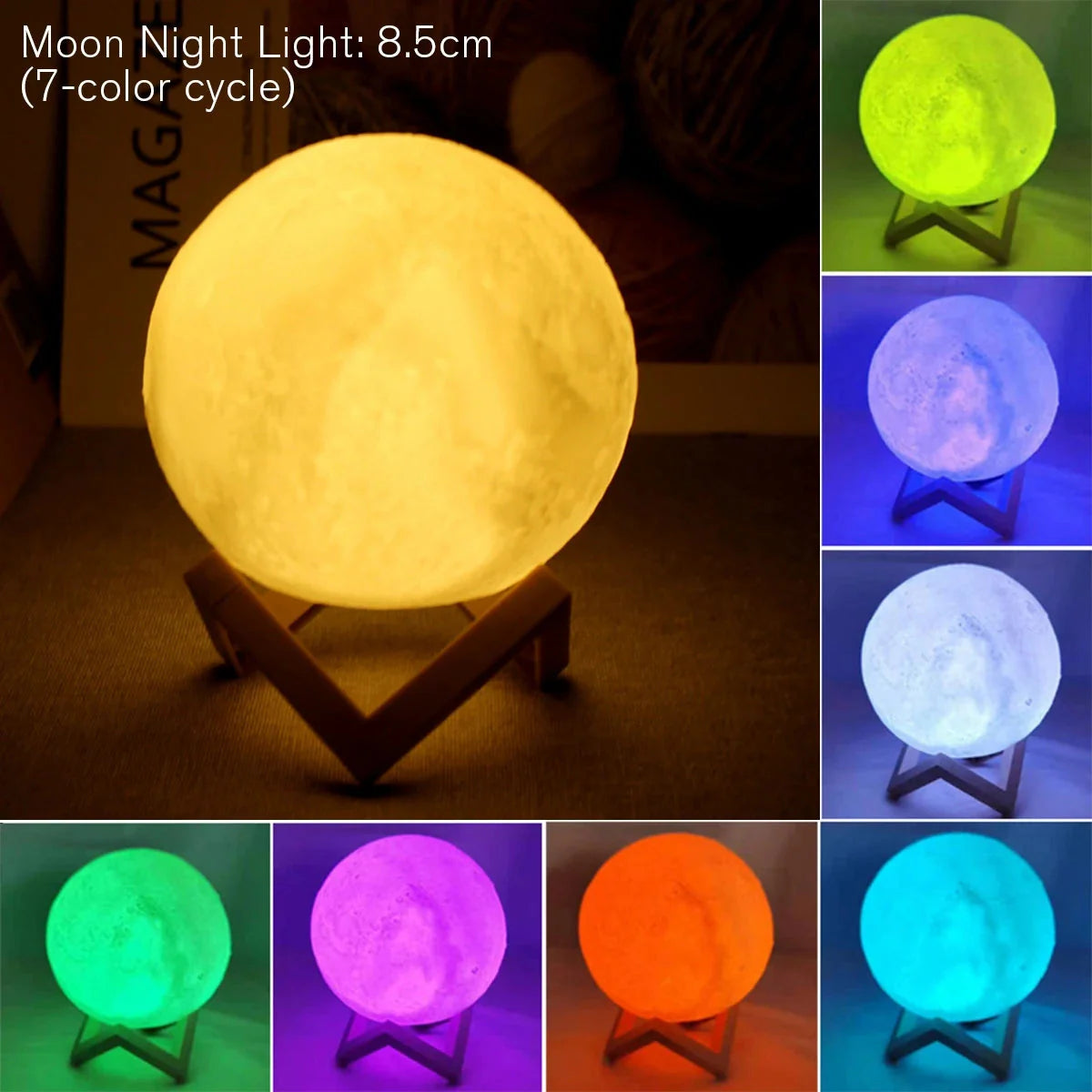 LED Moon lamp With Bright Lights and Multiple colour options 8.5cm 